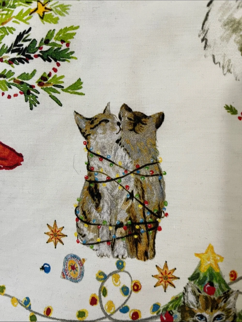 Pottery Barn Holiday Cat & Tree Print 100% organic cotton Queen pillow case sham